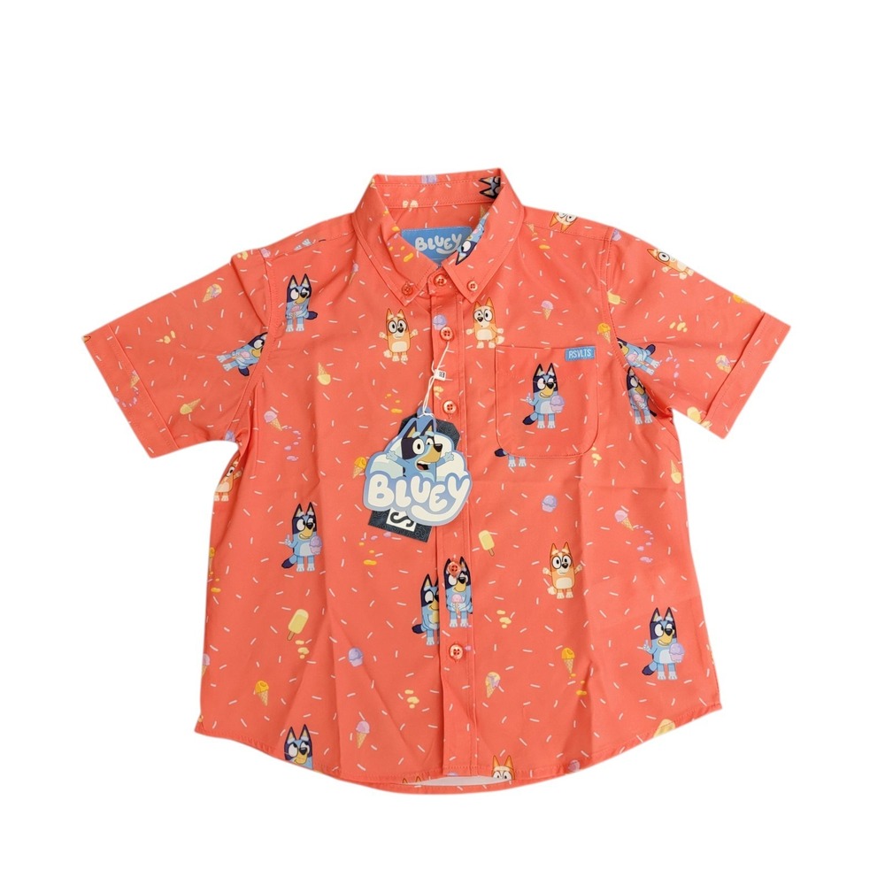 RSVLTS Bluey Shirt 5 Years Button Up Orange Dont‎ Let It Melt Ice Cream New